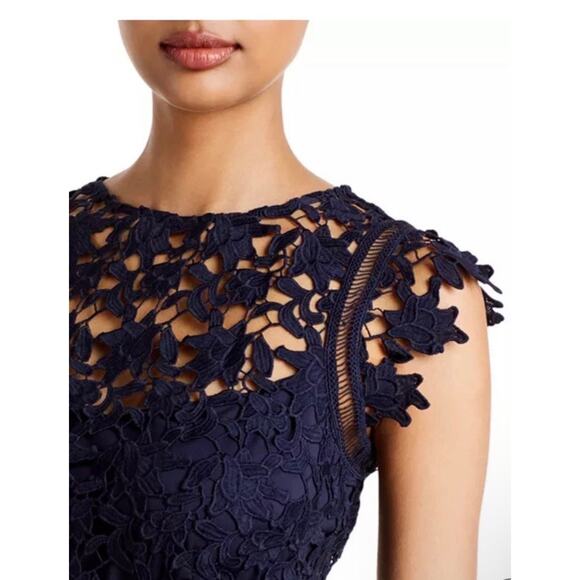 Eliza J Womens Dress Size 10 Lace Overlay Navy Asymmetrical Classic Cocktail - Picture 9 of 10